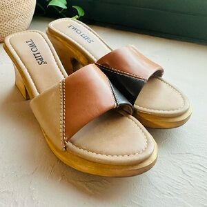 Two Lips Vintage Platform 8 Chunky Heels Wood Heels 70s Leather Patchwork Size 9